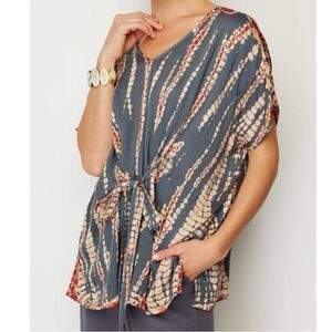 J. Jill Pure Jill Draped Tie-Dye Belted Batwing Sleeve Top Gray Tan medium